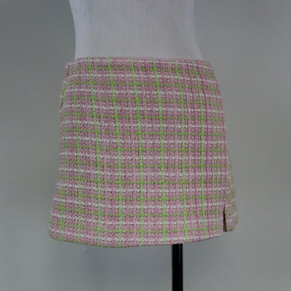 Zara Dresses & Skirts - Zara‎ Pink Green Plaid Tweed Skort Mini Skirt Preppy Tennis Style Size M
